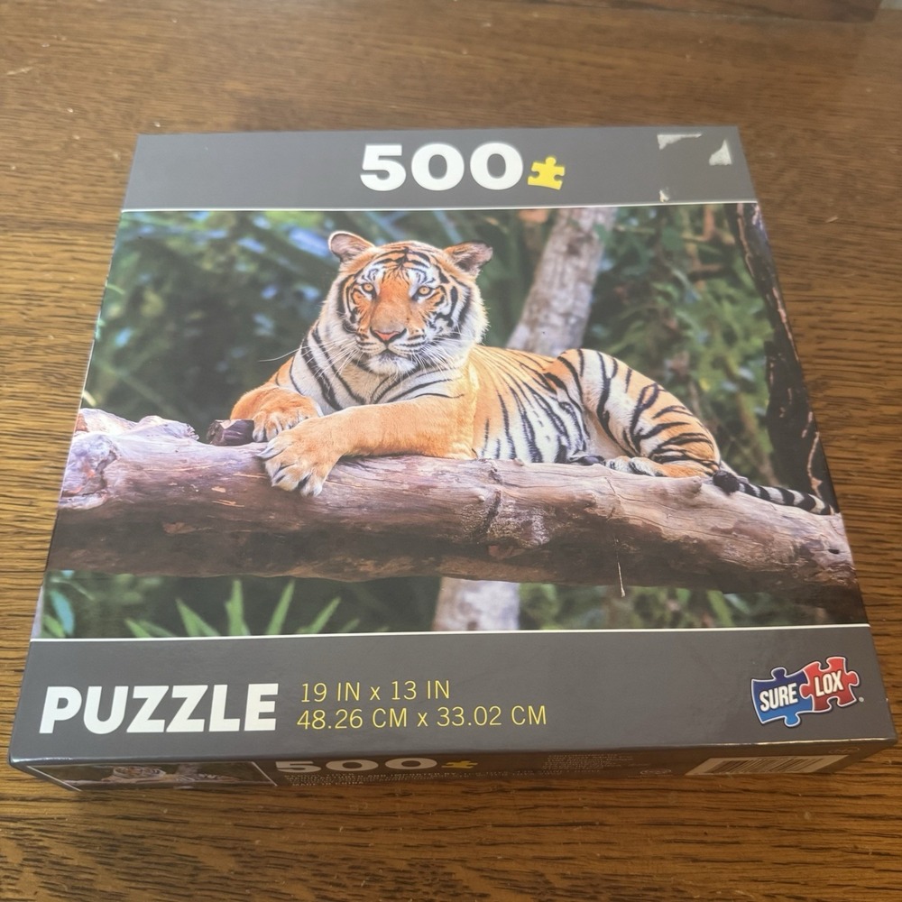 Sure-Lox Tiger 500 Piece Jigsaw Puzzle 19x13 New Sealed Box Wildlife